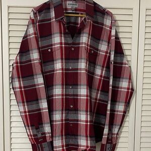Express Men's Burgundy and Gray Plaid Shirt